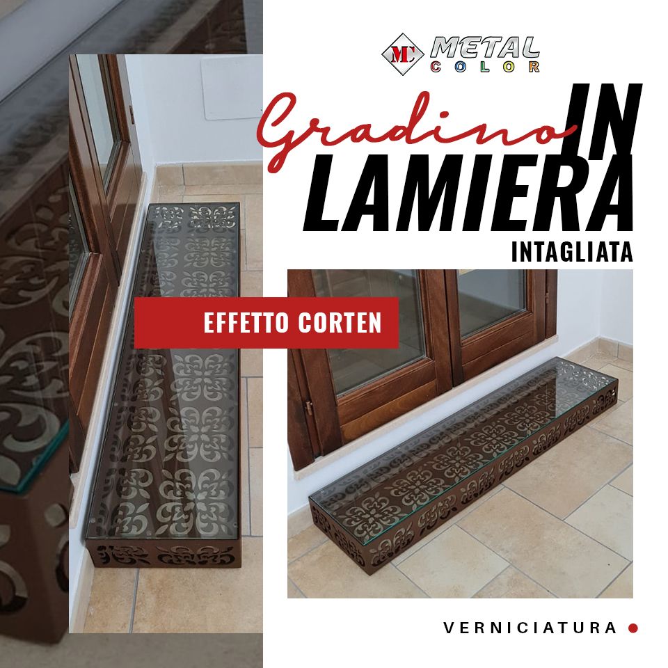 Verniciatura Gradino in lamiera intagliata _ Effetto Corten